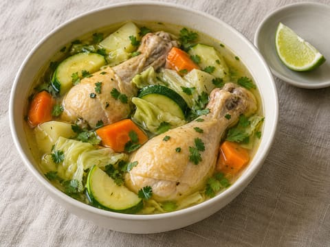 Caldo de Pollo con Verduras (mexicansk kyllinge- og grøntsagssuppe)