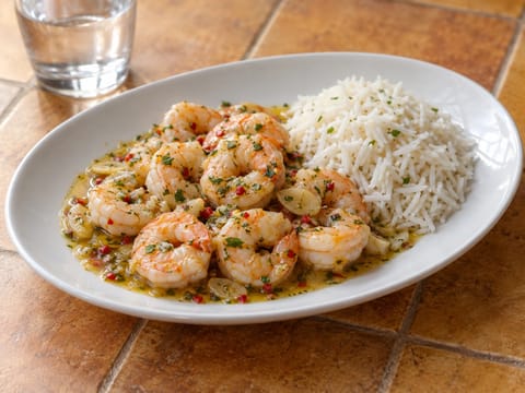 Camarones al Ajillo (camarões ao alho à moda latina)