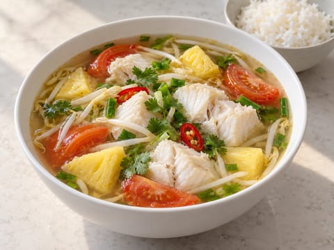 Canh Chua (vietnamesisk sød-syrlig fiskesuppe) Canh Chua (vietnamesisk sød-syrlig fiskesuppe)