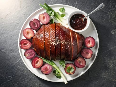 Kantonesisk stekt and med plommesaus