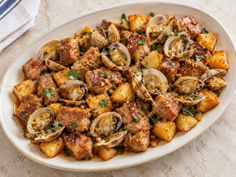 Carne de Porco à Alentejana (portugiesisches Schweinefleisch mit Venusmuscheln) Carne de Porco à Alentejana (portugiesisches Schweinefleisch mit Venusmuscheln)