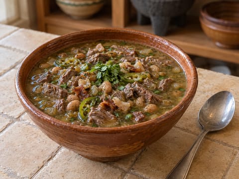 Carne en su Jugo (Rindereintopf aus Jalisco mit Speck und Tomatillo-Brühe)