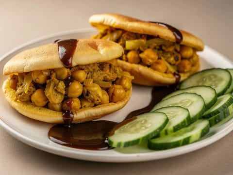 Carnival-Doubles-Platte (frittierte Bara mit Curry-Kichererbsen)