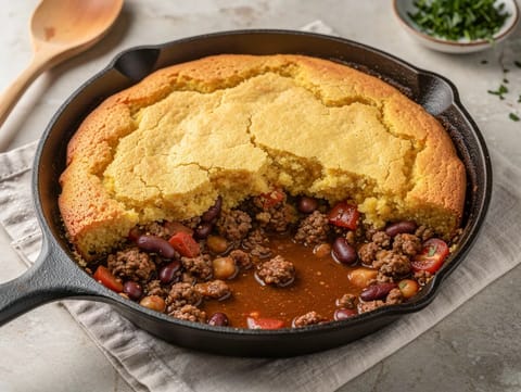 Chilli cu cornbread la tigaie de fontă