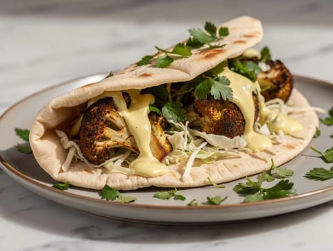 Vegan Cauliflower Shawarma with Cabbage and Tahini Sauce