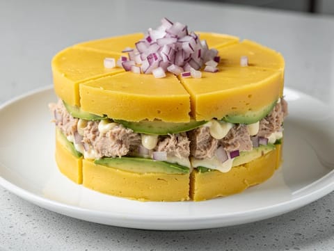 Peruvian Causa Rellena (tort rece în straturi de cartofi)