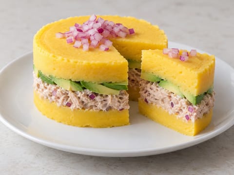 Peruvian Causa Rellena (tort rece în straturi de cartofi) Peruvian Causa Rellena (tort rece în straturi de cartofi)