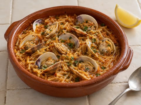 Cazuela de Fideos con Almejas (İspanyol midyeli şehriye güveci)