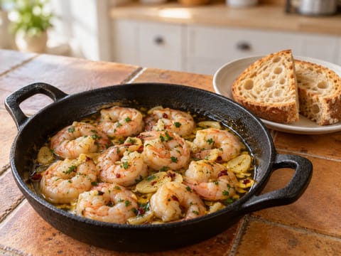 Cazuela de Gambas al Pil Pil (γαρίδες σε λάδι με σκόρδο και τσίλι)