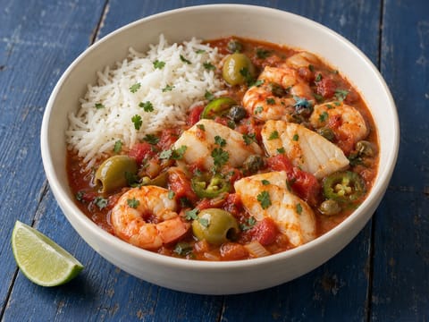 Veracruz-Style Seafood Cazuela (tomatenbouillon met olijven en kappertjes)