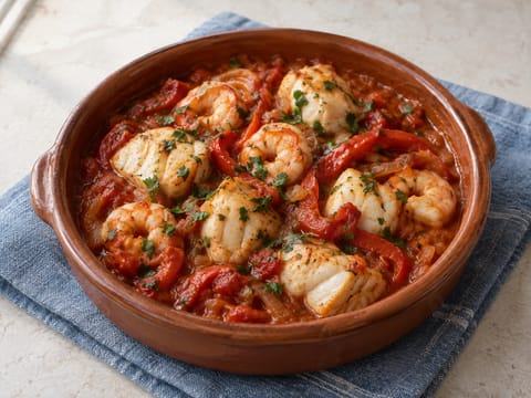 Cazuela de Rape con Gambas (caçarola de tamboril e camarão) Cazuela de Rape con Gambas (caçarola de tamboril e camarão)