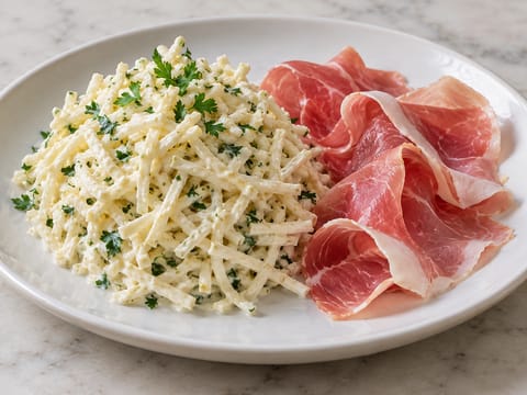Céleri rémoulade met rauwe ham Céleri rémoulade met rauwe ham