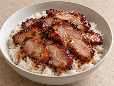 Cerdo char siu con arroz al vapor Cerdo char siu con arroz al vapor