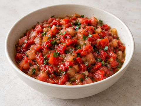 Salsa di peperoni rossi arrostiti con pomodoro e aceto di sherry Salsa di peperoni rossi arrostiti con pomodoro e aceto di sherry