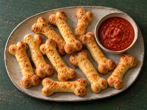 Cheddar Breadstick Bones with Tomato Dip Cheddar Breadstick Bones with Tomato Dip