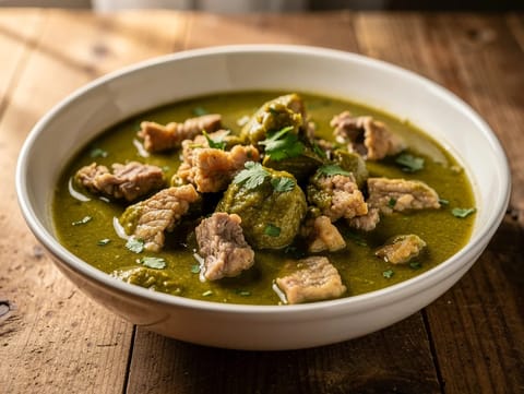 Chicharrón en Salsa Verde (varkenszwoerd in groene chilisaus) Chicharrón en Salsa Verde (varkenszwoerd in groene chilisaus)