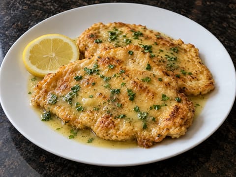 Chicken Française con salsa al limone e vino bianco Chicken Française con salsa al limone e vino bianco