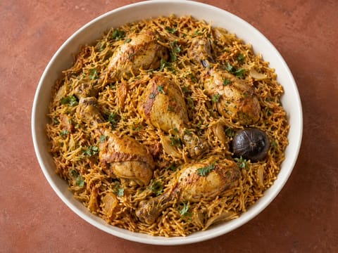 Chicken Machboos (golfkrydret ris med baharat og tørret lime)