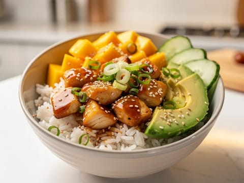 Poke bowl au poulet et à la mangue Poke bowl au poulet et à la mangue