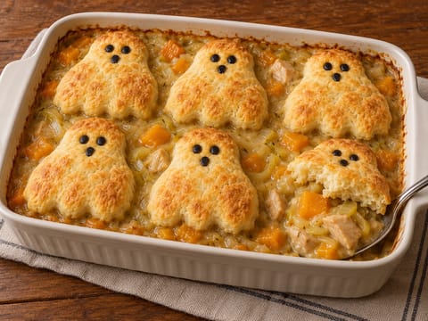 Chicken and Pumpkin Ghost Cobbler