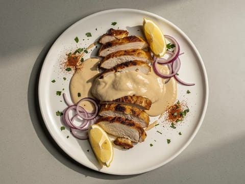 Chicken shawarma avec marinade au yaourt et sauce tahini