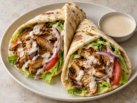 Csirkés shawarma wrap tahiniszósszal Csirkés shawarma wrap tahiniszósszal