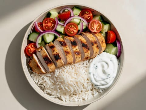 Csirkés souvlaki tál