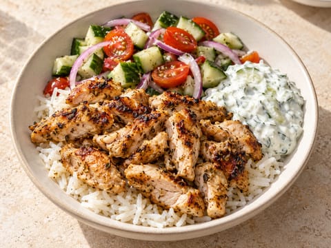 Bowl di souvlaki di pollo Bowl di souvlaki di pollo