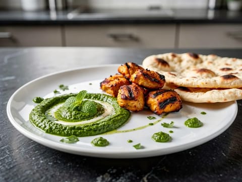 Kana tikka vihreän chutneyn kanssa Kana tikka vihreän chutneyn kanssa