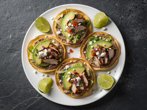 Csirkés tostada refried babbal és pico de gallóval