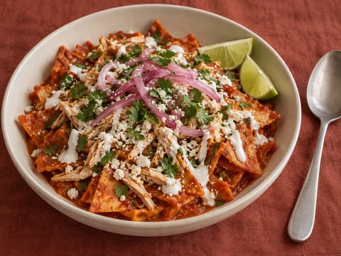 Chilaquiles Rojos con Pollo (totopos en salsa de tomate y chile con pollo) Chilaquiles Rojos con Pollo (totopos en salsa de tomate y chile con pollo)