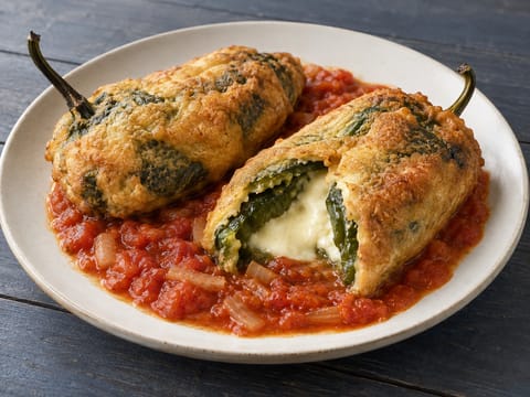 Chiles Rellenos de Queso (juustolla täytetyt poblanochilit)