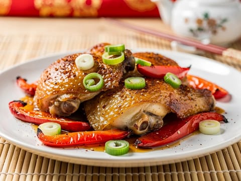 Teglia di pollo alle cinque spezie con soia e miele