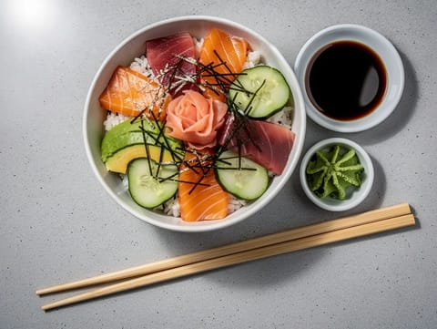 Chirashi Sushi (Somon ve Ton Balıklı Karışık Suşi Pilav Kasesi)