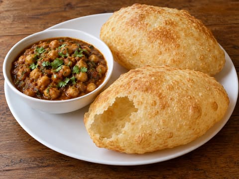 Chole Bhature (kořeněné cizrnové kari se smaženým chlebem) Chole Bhature (kořeněné cizrnové kari se smaženým chlebem)