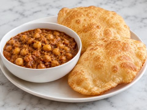 Chole Bhature (kořeněná cizrna se smaženým chlebem) Chole Bhature (kořeněná cizrna se smaženým chlebem)