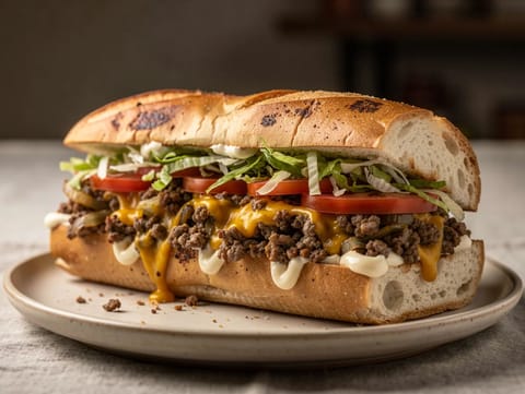 Chopped Cheese -leipä (jauheliha ja sulatettu juusto sämpylässä) Chopped Cheese -leipä (jauheliha ja sulatettu juusto sämpylässä)