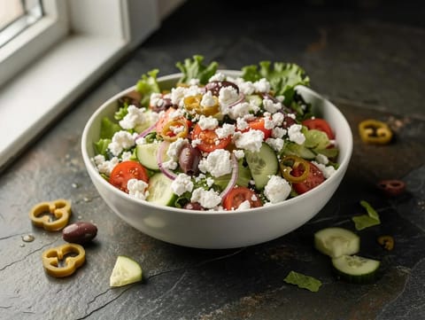 Salada grega-americana picada com pepperoncini