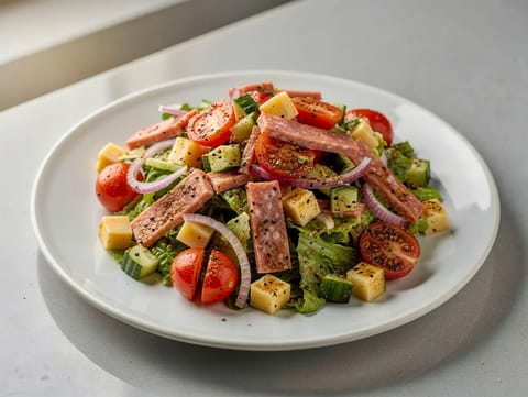 Salată italiană tocată cu salam și provolone Salată italiană tocată cu salam și provolone