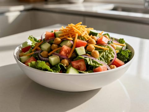 Amerikansk hakket salat med kikærter og cheddar