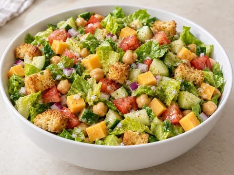 Amerikansk hackad sallad med kikärter och cheddar Amerikansk hackad sallad med kikärter och cheddar