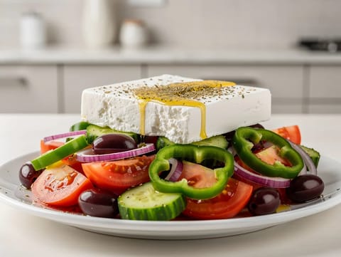 Horiatiki (salada grega de aldeia com feta e azeitonas)