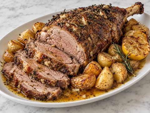 Arrosto di agnello greco di Natale con limone, aglio e patate Arrosto di agnello greco di Natale con limone, aglio e patate