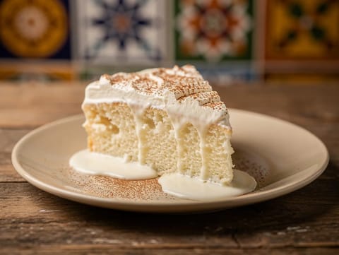 Tres-Leches-Kuchen (Biskuit in drei Milchsorten getränkt)