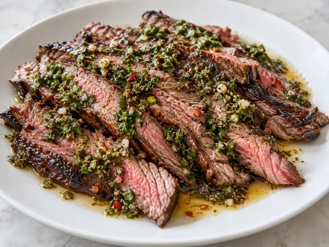 Churrasco con Chimichurri (grillet skirt steak med urtesaus) Churrasco con Chimichurri (grillet skirt steak med urtesaus)