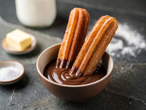 Churros z czekoladowym sosem do maczania