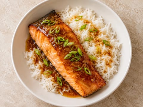 Salmão glaceado com citrinos com laranja, soja e mel Salmão glaceado com citrinos com laranja, soja e mel