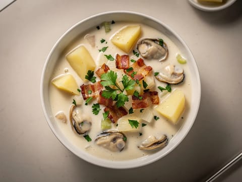 New-England-Clam-Chowder (cremige Muschel-Kartoffel-Suppe)