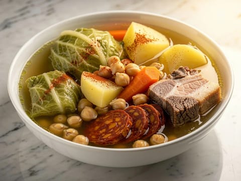 Cocido Madrileño (madridi csicseriborsó-ragu marhával, sertéssel és chorizóval) Cocido Madrileño (madridi csicseriborsó-ragu marhával, sertéssel és chorizóval)