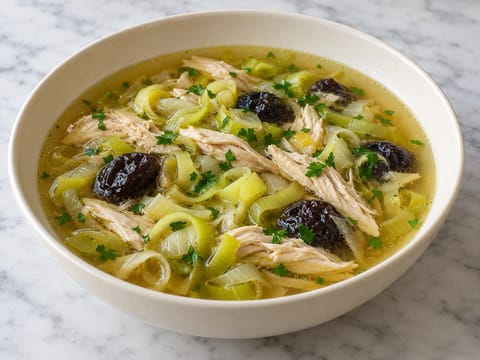 Cock-a-Leekie Soup (skotsk kyckling- och purjolökssoppa) Cock-a-Leekie Soup (skotsk kyckling- och purjolökssoppa)